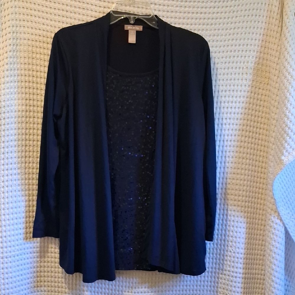 White Stag Navy Women's Layered Cardigan Top Sz-M